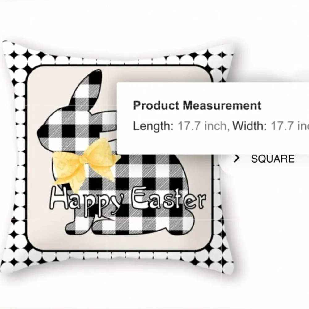 Easter Pillow Cover Buffalo Check Bunny Plaid Zipper Closure 17.7 Inch Square